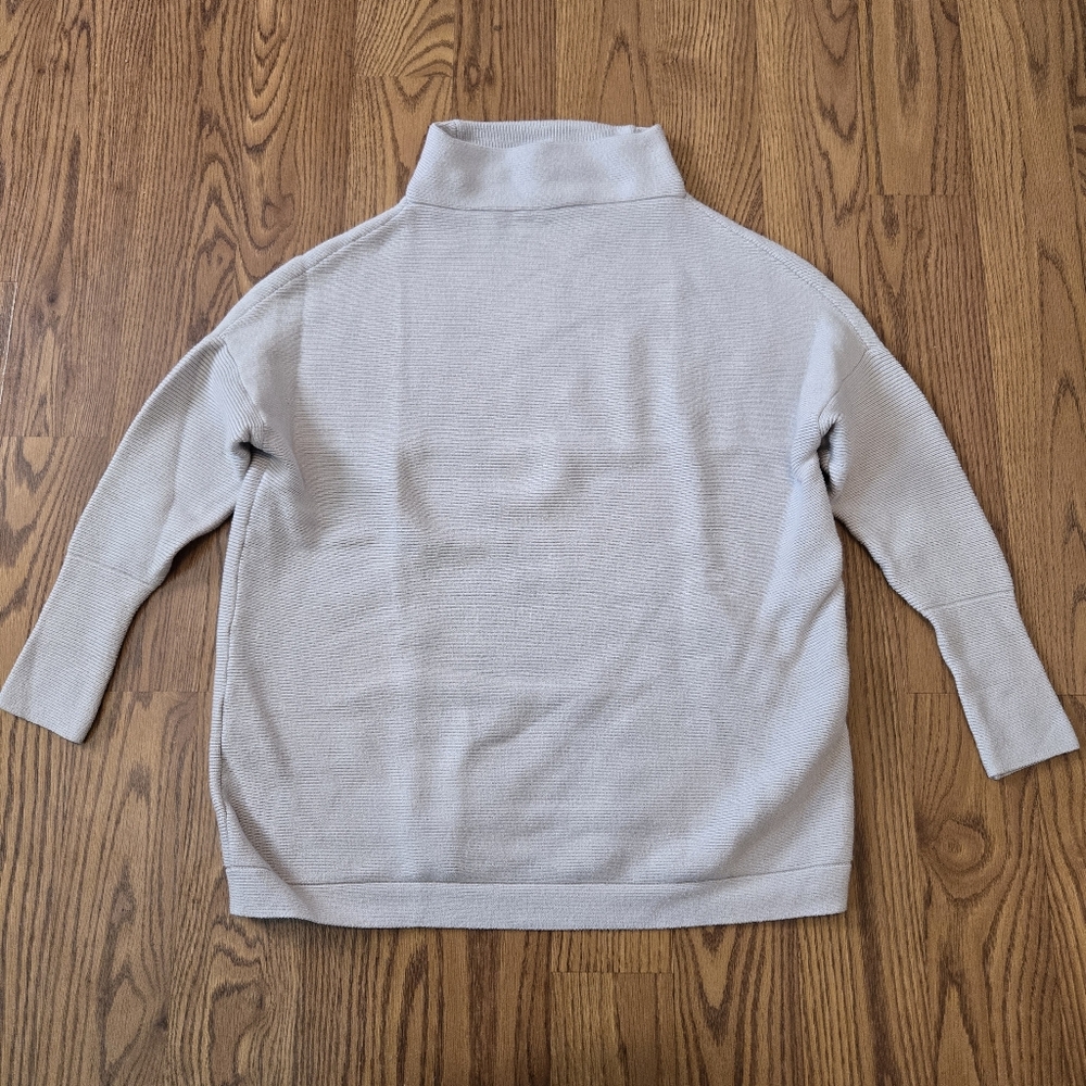 Gray Mock Neck Sweater Oversized Pullover Grey Boxy Ribbed Casual Classic XS